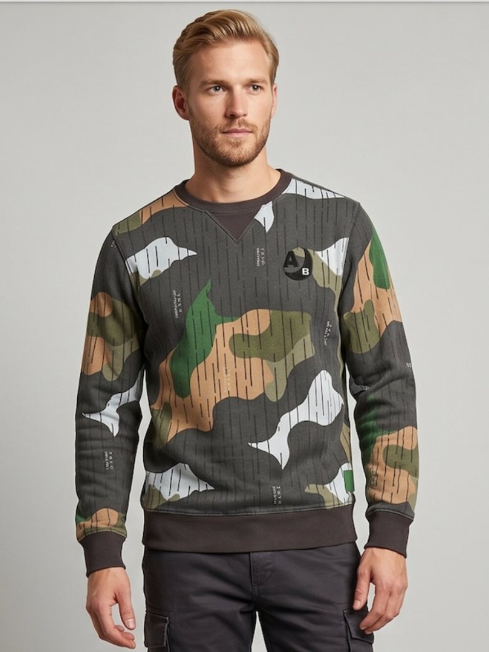 Scotch & Soda Men's Camo Crewneck Sweatshirt - Graphic Camouflage Pullover